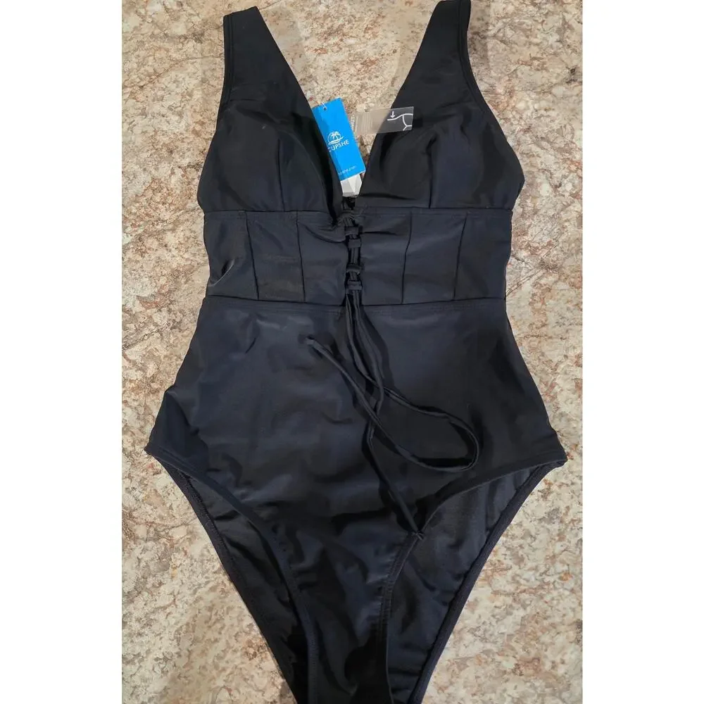 Cupshe Tie Front One Piece Swimsuit Tummy Control NWT Small